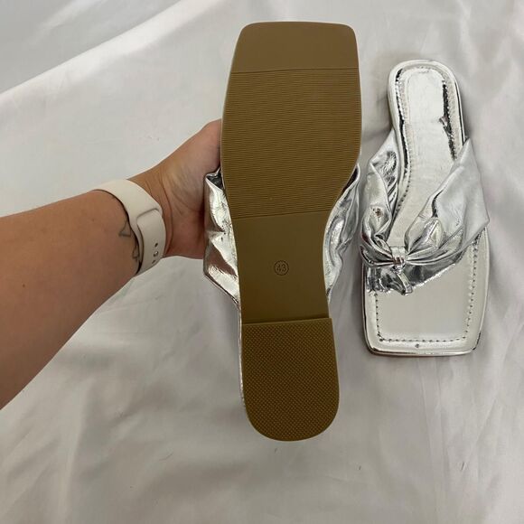 Gorglitter Eclectic Metallic Silver Flip Flop Thong Sandals US 12 / 12.5 - Picture 4 of 6